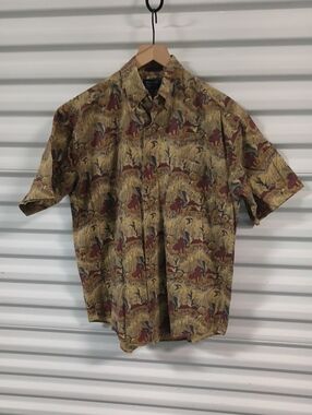 Vtg Ducks Unlimited Lab Dog Flying Ducks Print Button Down Short Sleeve Shirt M